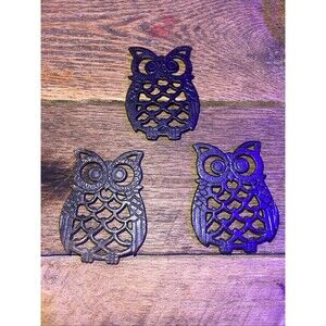 Lot of 3 Cast Iron Owl Trivets - Made In Taiwan